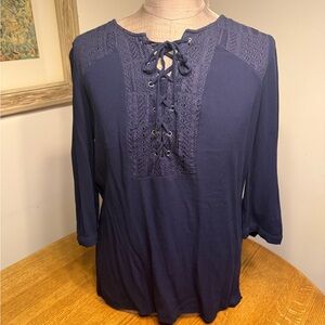 Market & Spruce Deep Blue Lace-Up Blouse